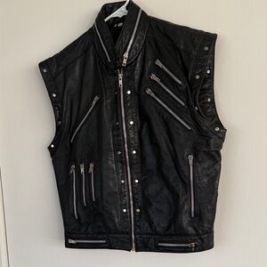Vintage 80s Black Leather Vest - Michael Jackson